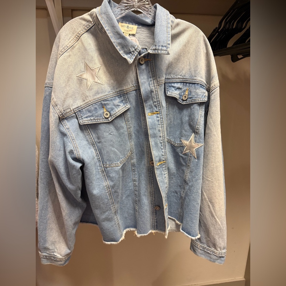Umgee Light Blue Jean Jacket with Star Accents